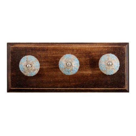 Blue Circles Crackle Ceramic Wooden Hook